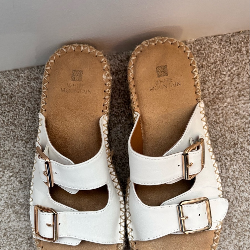 White Mountain Capture White Vegan Wedge Buckle Sandals Size 8M - Picture 8 of 11
